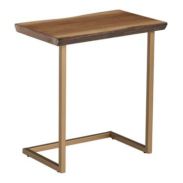 Mesa para laptop Faux Live Edge Madeira e Metal Dourado Sloan