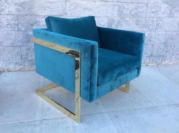 sedia blu in stile Hollywood Regency