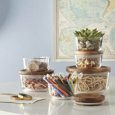 Conjunto de armazenamento Pyrex com tampas de madeira