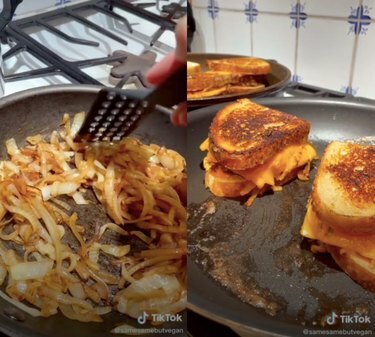 ištirpsta „tiktok“ vaizdo įrašų ekrano kopijos su asmeniu, gaminančiu pyragą