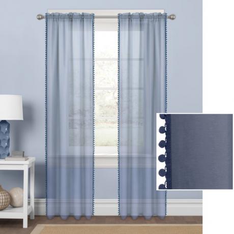 Mainstays Sheer com Pom-Poms Single Window Curtain Panel, $ 10,89