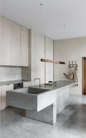 ilha de cozinha moderna feita de concreto