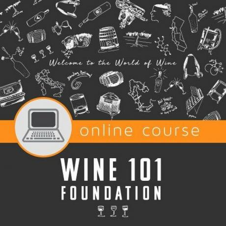 Imagem com o texto "curso online" sobre "Fundação Wine 101"