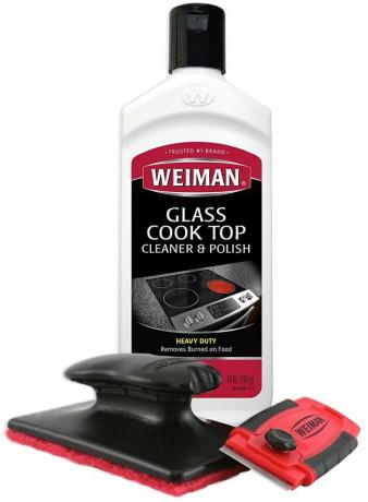 Frasco de limpador de cooktop com raspador e almofada