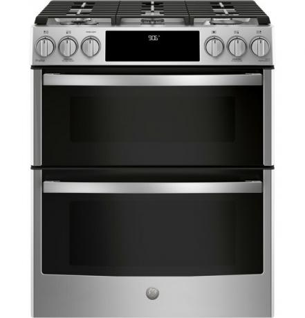 melhor fogão a gás GE Profile ™ 30 "Smart Slide-In Front-Control Gás Duplo Forno Convecção Gama