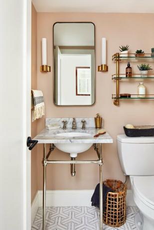 Armazenamento de banheiro moderno com prateleiras por Zoe Feldman Design