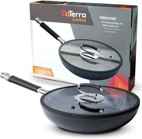 Plano de fritura revestido de cerâmica preta com tampa de vidro