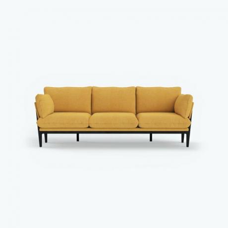 geltona trijų vietų ekologiška sofa iš „Floyd Home“